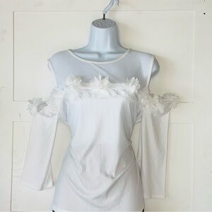 🔥🔥 Cato White 3D Floral Ruffled 3/4 Sleeve Blouse